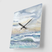 Ocean Wave Waterverf Strand Kustwoning Decor Vierkante Klok (Hoek)