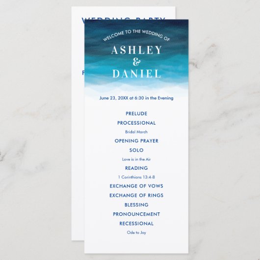 Ocean Wave Waterverf Trouwprogramma voor Ceremony Programmakaart (Voorkant / Achterkant)
