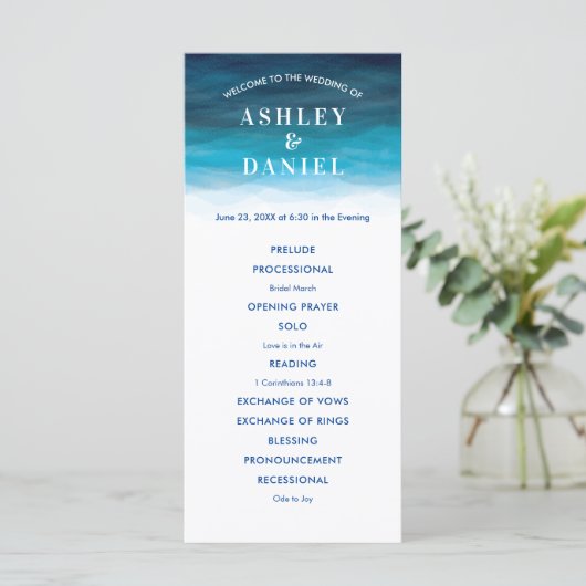 Ocean Wave Waterverf Trouwprogramma voor Ceremony Programmakaart (Staand voorkant)