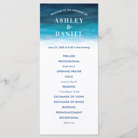 Ocean Wave Waterverf Trouwprogramma voor Ceremony Programmakaart (Voorkant)