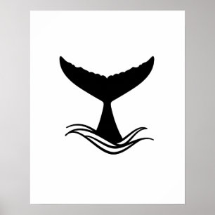 Ocean Wave Whale Tail Silhouette Poster