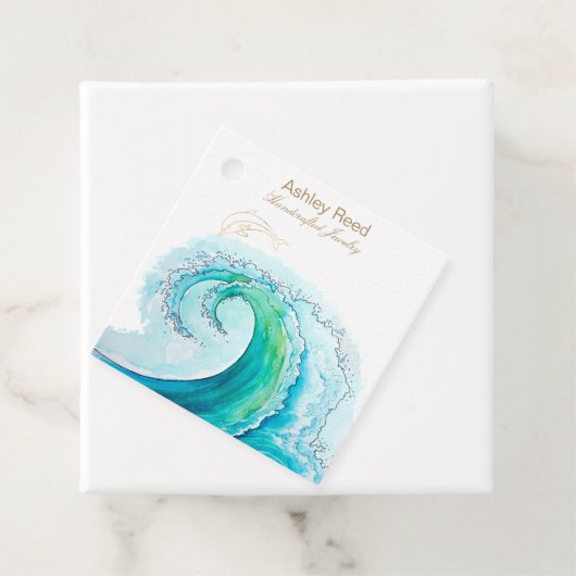 Ocean wave with dolphin Product Labels (In situ)