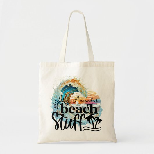 Ocean wave zonsondergang gepersonaliseerde strand  tote bag (Voorkant)