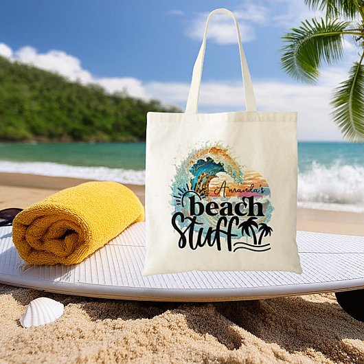 Ocean wave zonsondergang gepersonaliseerde strand  tote bag