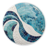 Ocean Waves Abstract Zee Blue Nautical Faux Mosaic Keramische Knop (Voorkant)