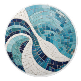 Ocean Waves Abstract Zee Blue Nautical Faux Mosaic Keramische Knop