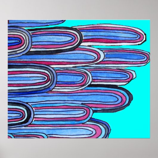 Ocean Waves aqua blauw kunstpatroon Poster (Voorkant)