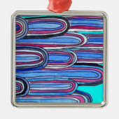 Ocean Waves aquablauw patroon Metalen Ornament (Voorkant)