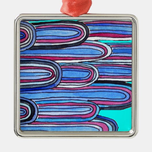 Ocean Waves aquablauw patroon Metalen Ornament (Voorkant)