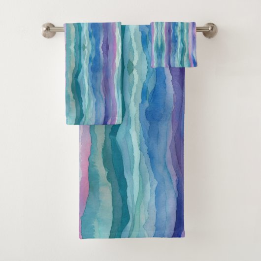 Ocean Waves Aquarel Rainbow Geïnspireerde streep Bad Handdoek (Insitu)