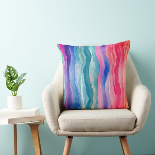 Ocean Waves Aquarel Rainbow Geïnspireerde streep Kussen (Stoel)