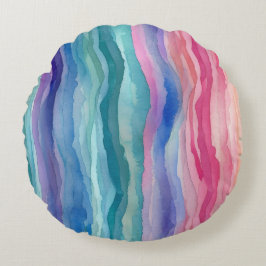 Ocean Waves Aquarel Rainbow Geïnspireerde streep Rond Kussen