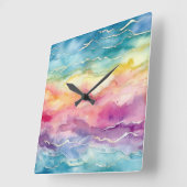 Ocean Waves Aquarel Rainbow Geïnspireerde streep Vierkante Klok (Hoek)