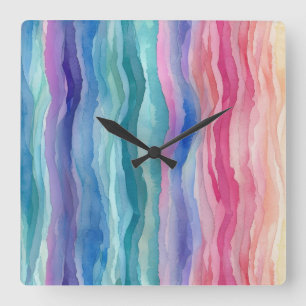 Ocean Waves Aquarel Rainbow Geïnspireerde streep Vierkante Klok