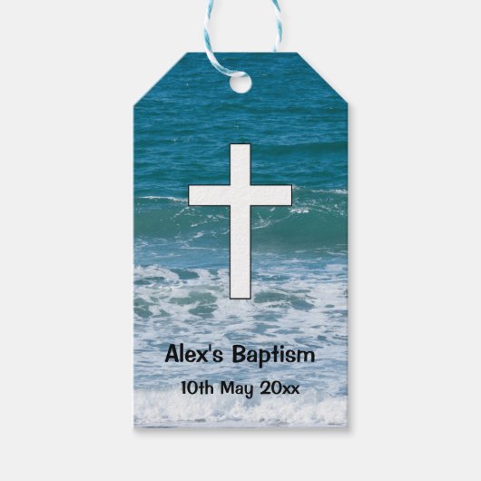 Ocean Waves Baptisme Small Gift Bag Cadeaulabel (Voorkant)