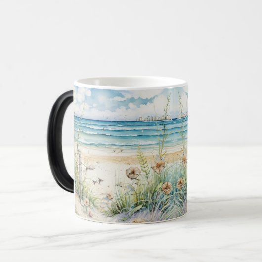 Ocean Waves & Beach Blooms Art Painting Magische Mok (Voorkant links)