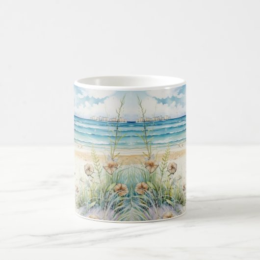 Ocean Waves & Beach Blooms Art Painting Magische Mok (Center)