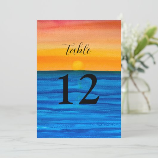 Ocean Waves Beach Destination Sunset Table Nummers Kaart (Staand voorkant)