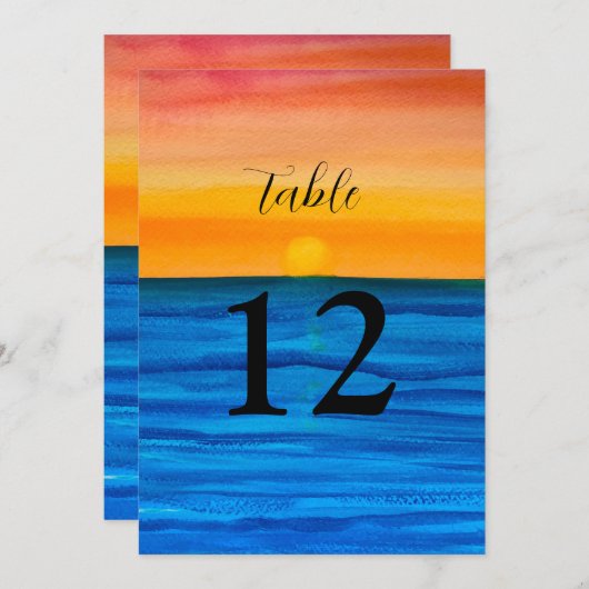 Ocean Waves Beach Destination Sunset Table Nummers Kaart (Voorkant / Achterkant)