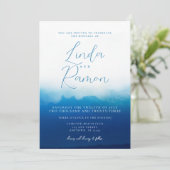 Ocean Waves Beach Nautical Blue Waterverf Wedding Kaart (Staand voorkant)