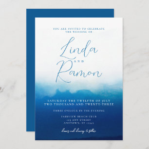 Ocean Waves Beach Nautical Blue Waterverf Wedding Kaart