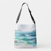 Ocean Waves Beach Waterverf schilderij Crossbody Tas (Achterkant)