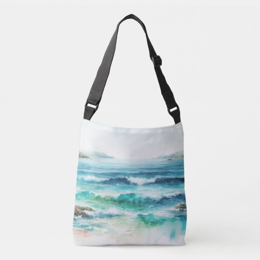Ocean Waves Beach Waterverf schilderij Crossbody Tas (Voorkant)