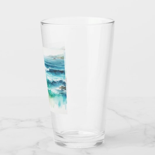 Ocean Waves Beach Waterverf schilderij Glas (Links)