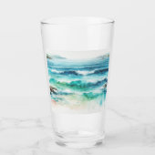 Ocean Waves Beach Waterverf schilderij Glas (Voorkant)