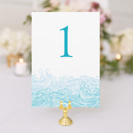 Ocean Waves Beach Wedding Aqua Blue Tafelnummer
