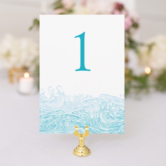 Ocean Waves Beach Wedding Aqua Blue Tafelnummer