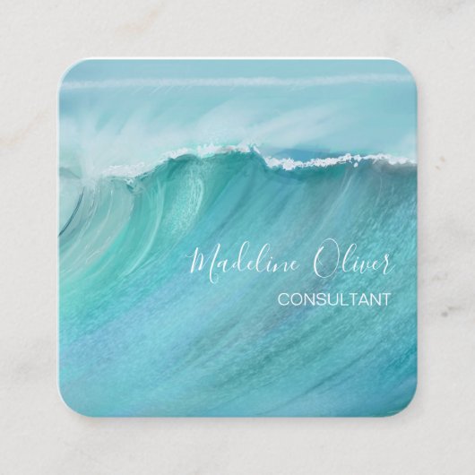 Ocean Waves Beach Zee Reizen QR Code Modern Vierkante Visitekaartje (Voorkant)