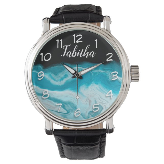 Ocean Waves Black Achtergrond op maat Horloge (Voorkant)