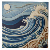 Ocean Waves Blauw en Wit Zee door Moonlight Tegeltje (Voorkant)