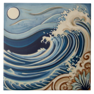 Ocean Waves Blauw en Wit Zee door Moonlight Tegeltje