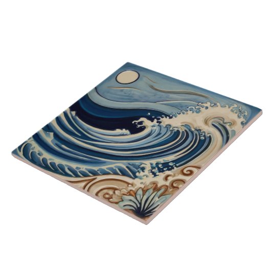 Ocean Waves Blauw en Wit Zee door Moonlight Tegeltje (Zijkant)