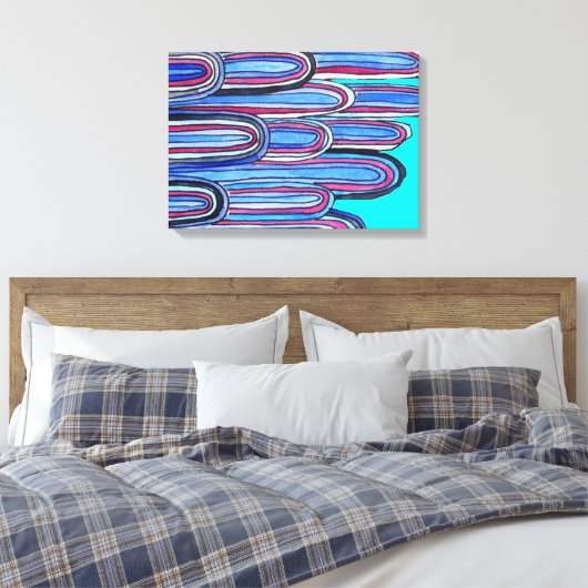 Ocean Waves blauw patroonpatroon Canvas Afdruk (Insitu (Slaapkamer))