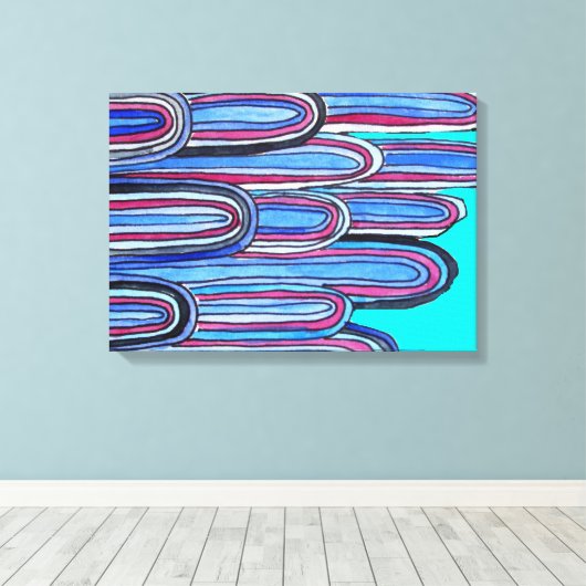 Ocean Waves blauw patroonpatroon Canvas Afdruk (Insitu (Houten vloer))