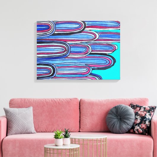 Ocean Waves blauw patroonpatroon Canvas Afdruk (Insitu (Woonkamer))