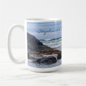 Ocean Waves Blue Green Shoreline Rock Groter forma Koffiemok (Links)