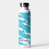 Ocean Waves Blue Pattern Aangepaste naam waterflac Waterfles (Links)