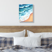 Ocean Waves Blue Watercolor Coastal Canvas Afdruk (Insitu (Slaapkamer))