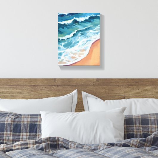 Ocean Waves Blue Watercolor Coastal Canvas Afdruk (Insitu (Slaapkamer))