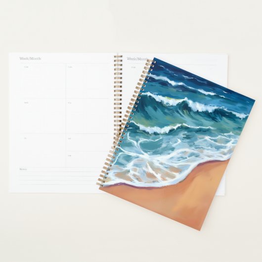 Ocean Waves Blue Watercolor Coastal Planner (Display)