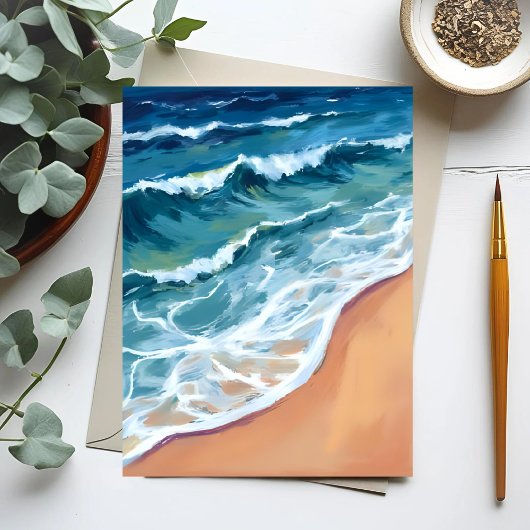 Ocean Waves Blue Waterverf Coastal Briefkaart