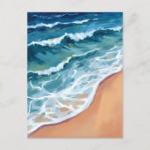 Ocean Waves Blue Waterverf Coastal Briefkaart (Voorkant)