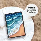 Ocean Waves Blue Waterverf Coastal Poster