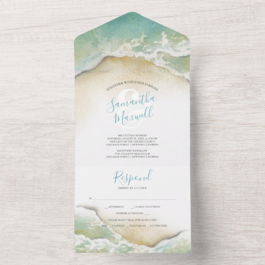 Ocean Waves Blue Waterverf in één uitnodiging (Binnen)