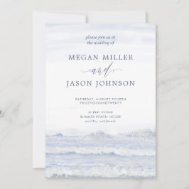 Ocean Waves, Blue, White Waterverf Wedding Kaart