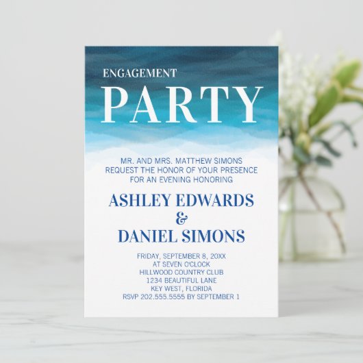Ocean Waves Bruiloft Verloving Partij Uitnodiging (Staand voorkant)